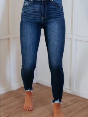 KanCan Indigo High-Rise Skinny Jeans with Raw Hem